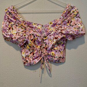 Blashe Floral Crop Top 90s Corset Style Puff Sleeve Size‎ Medium